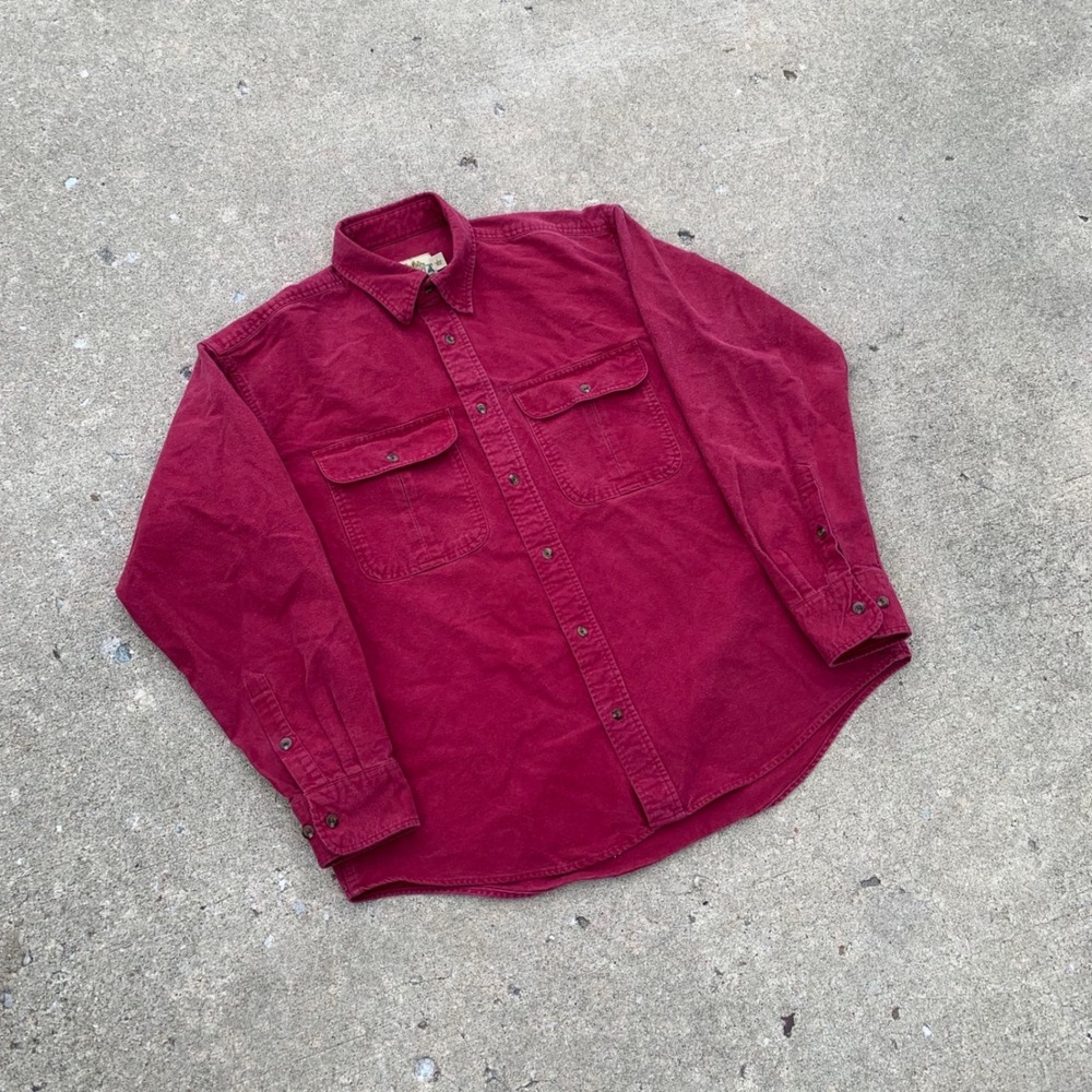 Cabelas Mens Large Heavyweight Chamois Shirt Burgundy Red Cotton Button Down